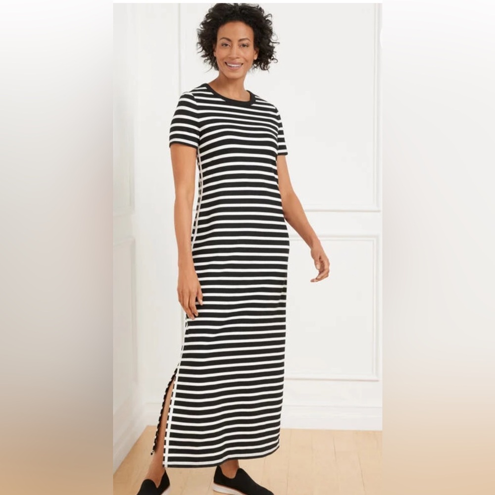 Talbots Black and White Striped Maxi Dress